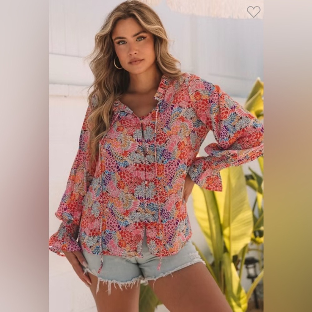 Red Cakewalk Floral Smocked Blouse - SIZE S - NWT Fairy Ethereal Boho
